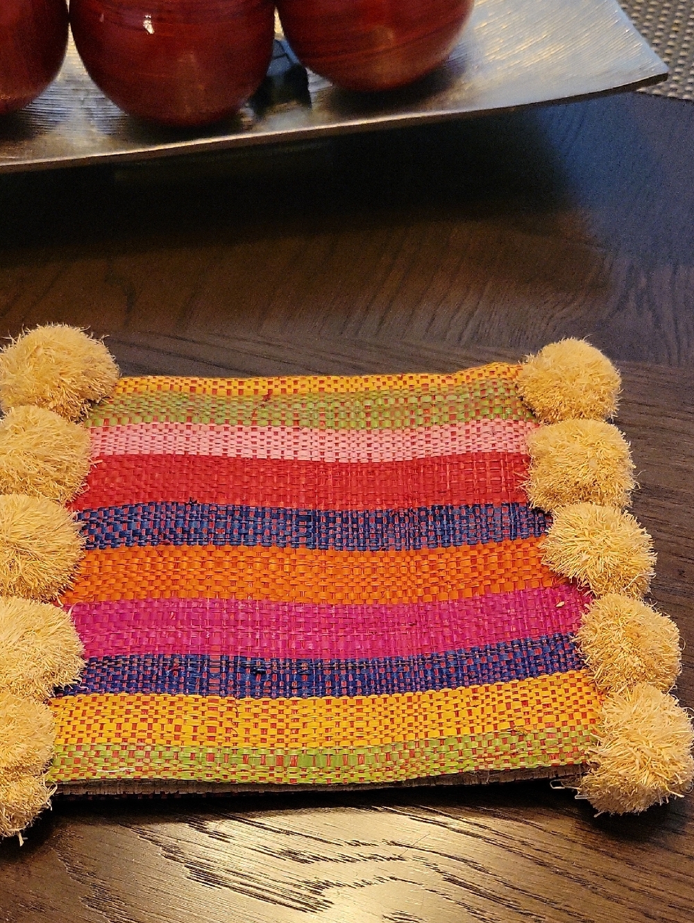 Natural Raffia Clutch with Red and Blue Trim - Picture 2 of 5
